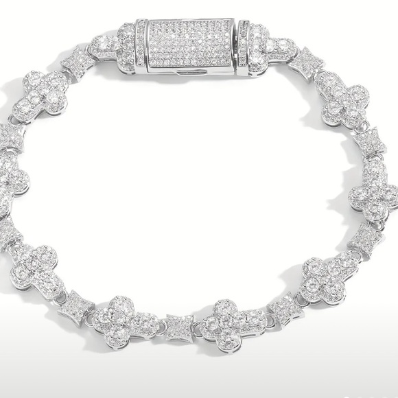 Iced out White Gold Cross Sugar Chain With 10mm Full Drill Cuban Chain Bracelet - Picture 2 of 10